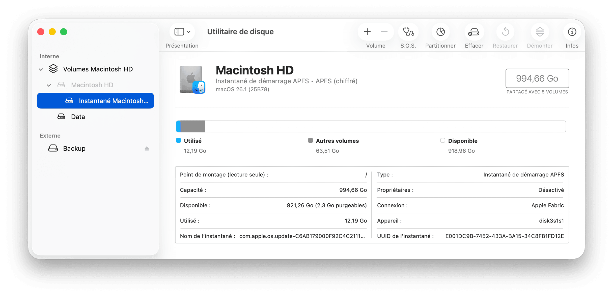 Reglages du systeme Utilitaire de disque