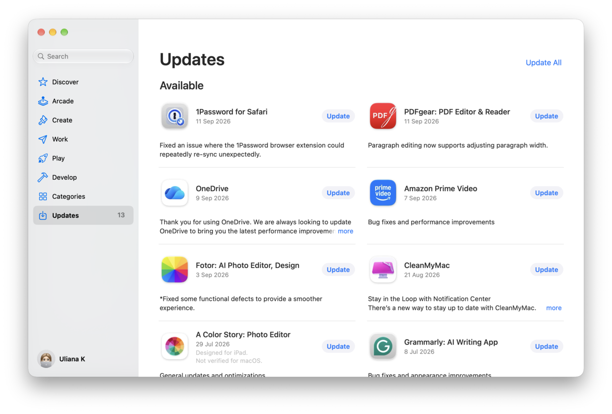 Mac App Store Updates section