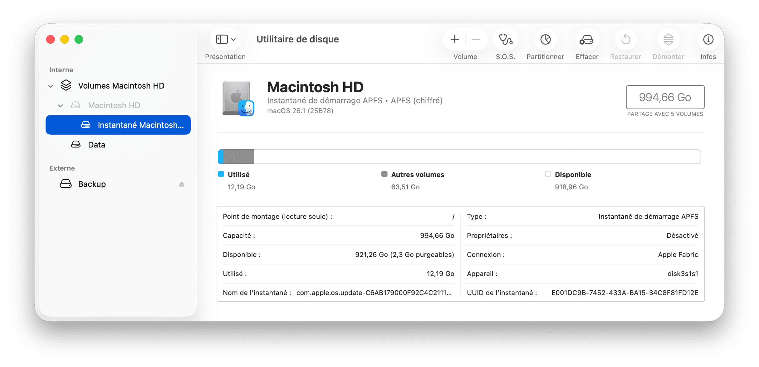 Reglages du systeme Utilitaire de disque