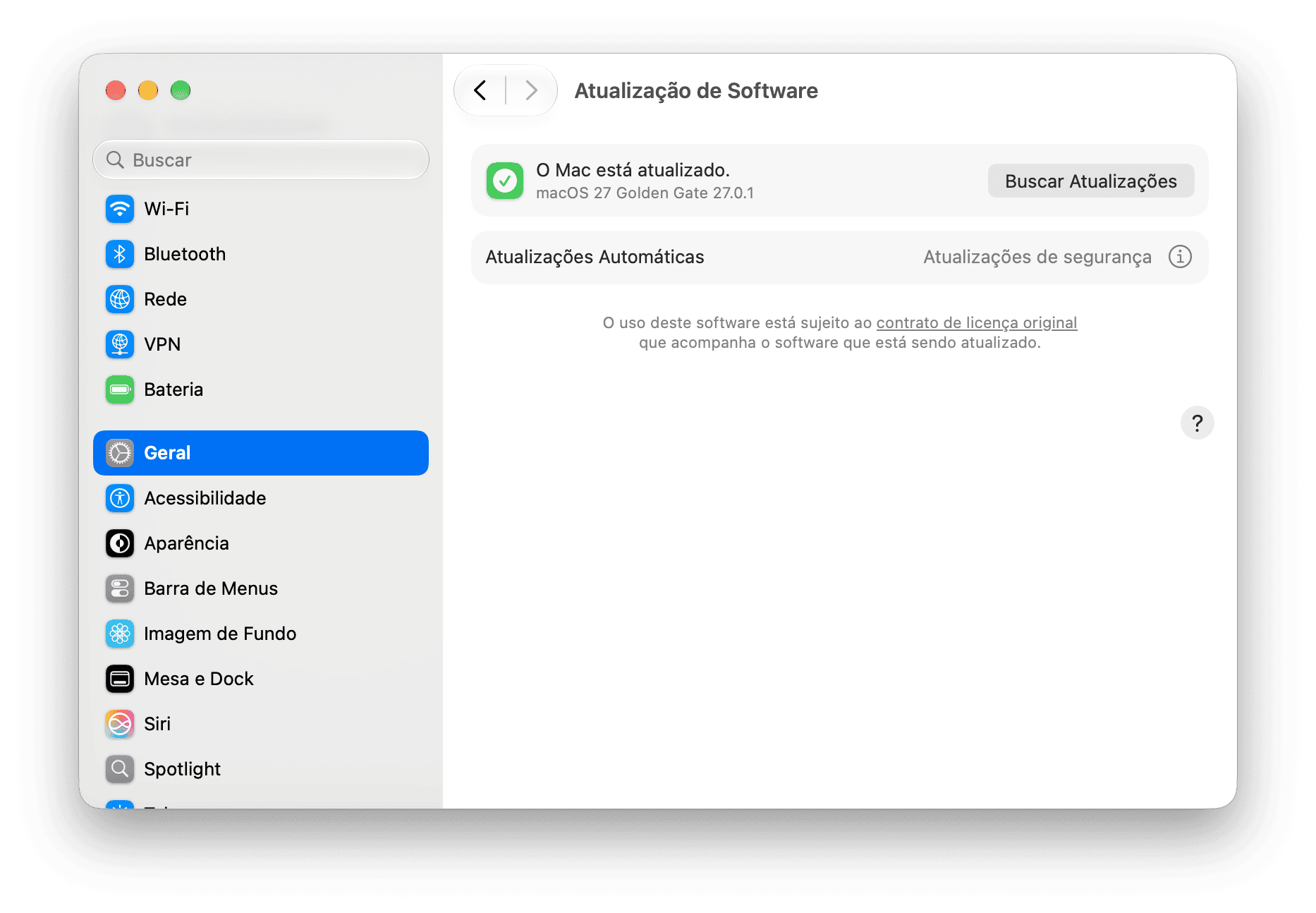 sistema Prefer&ecirc;ncias - Configura&ccedil;&otilde;es de atualiza&ccedil;&atilde;o de software do macOS