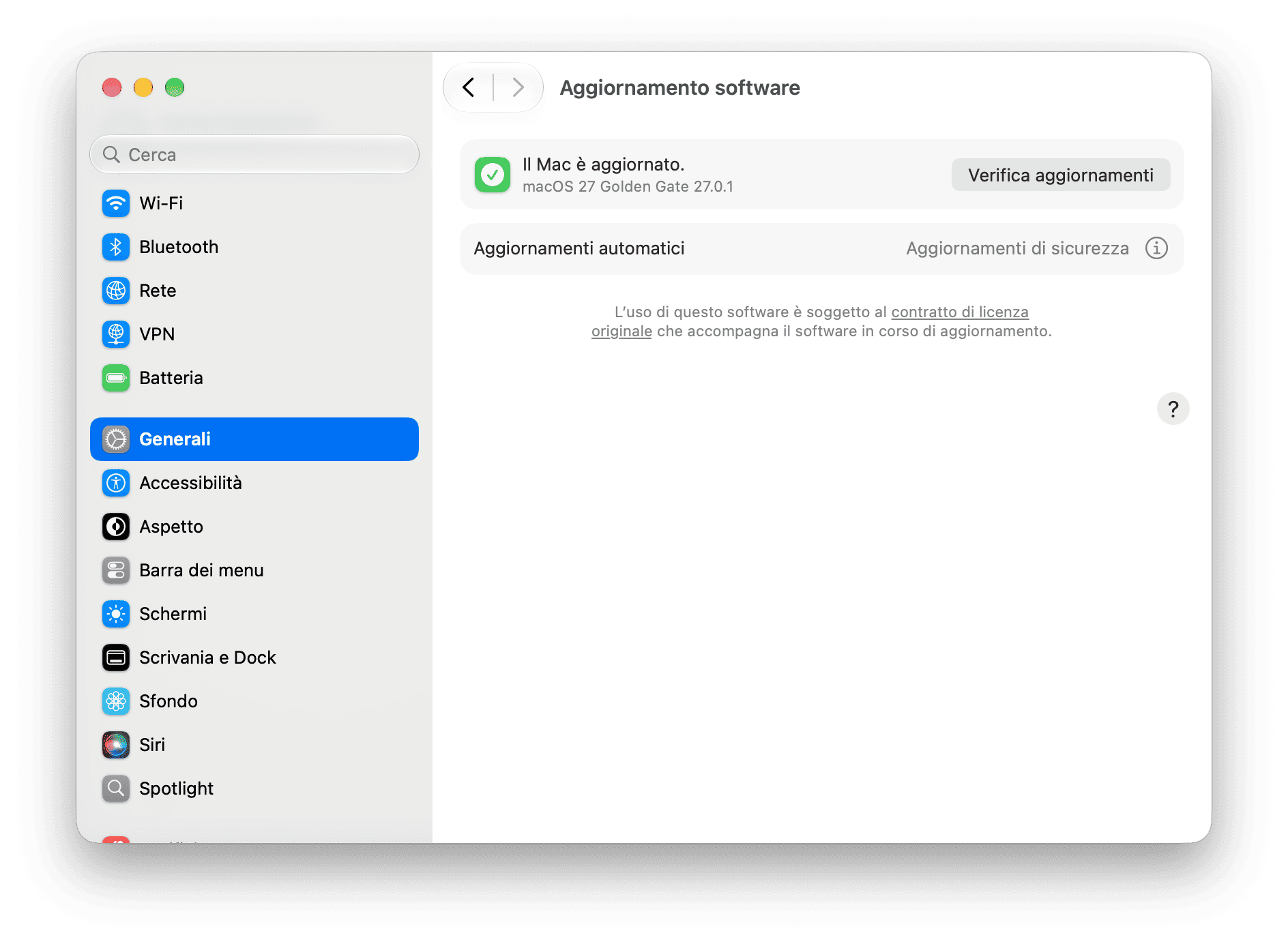 Preferenze di Sistema - Impostazioni Aggiornamento software macOS