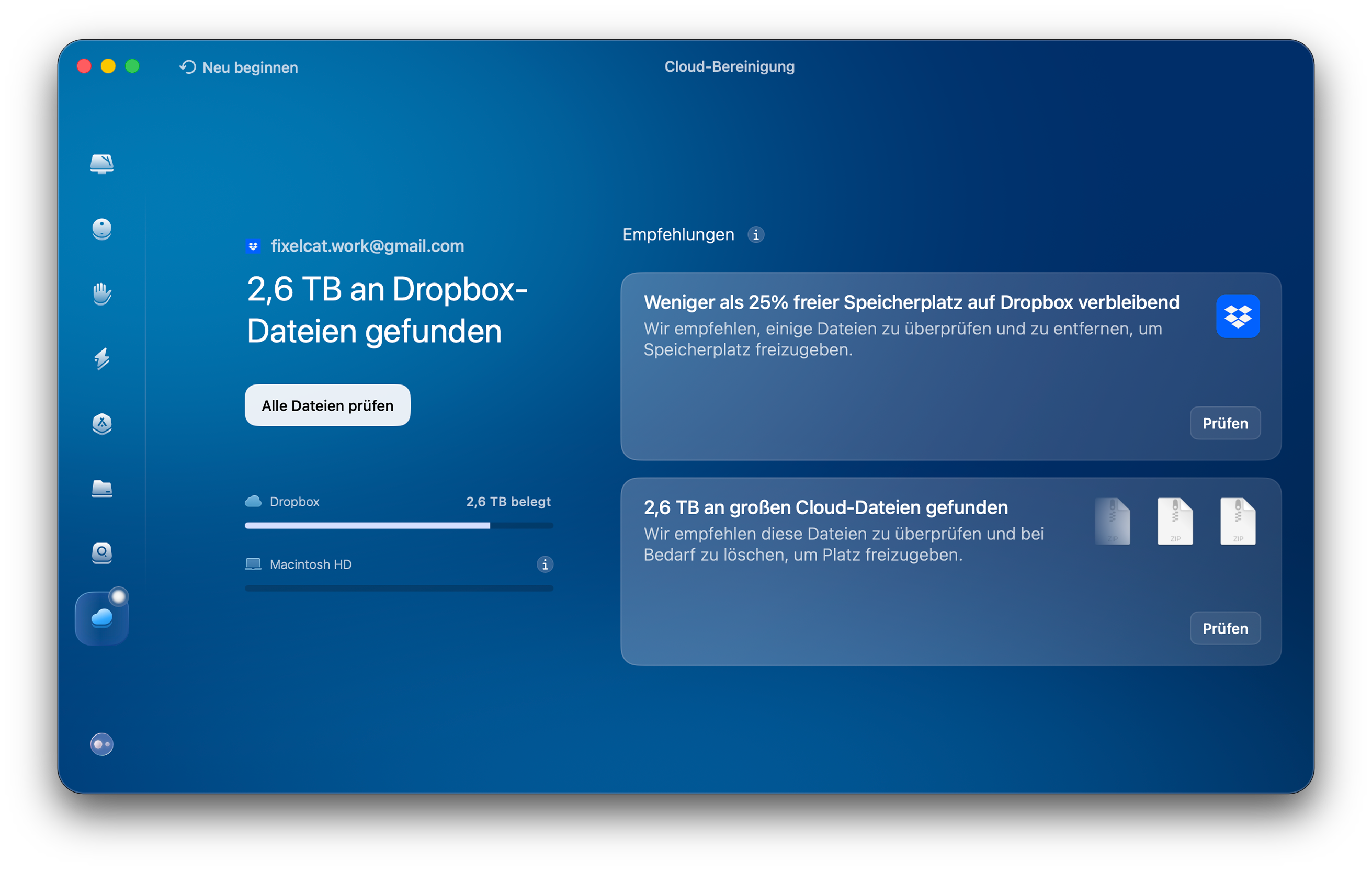 CleanMyMac - Cloud-Bereinigung