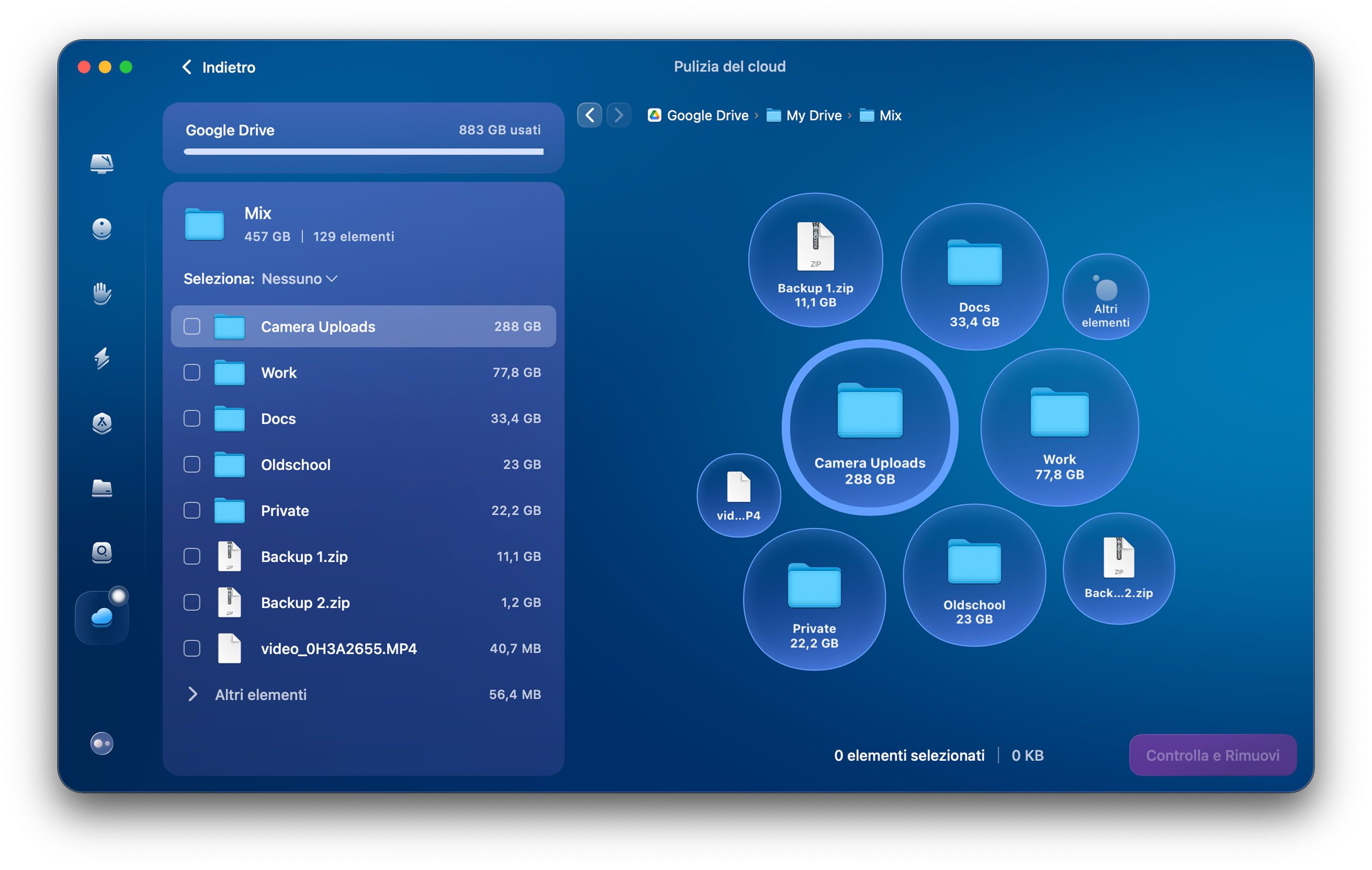 la funzione Pulizia del cloud di CleanMyMac
