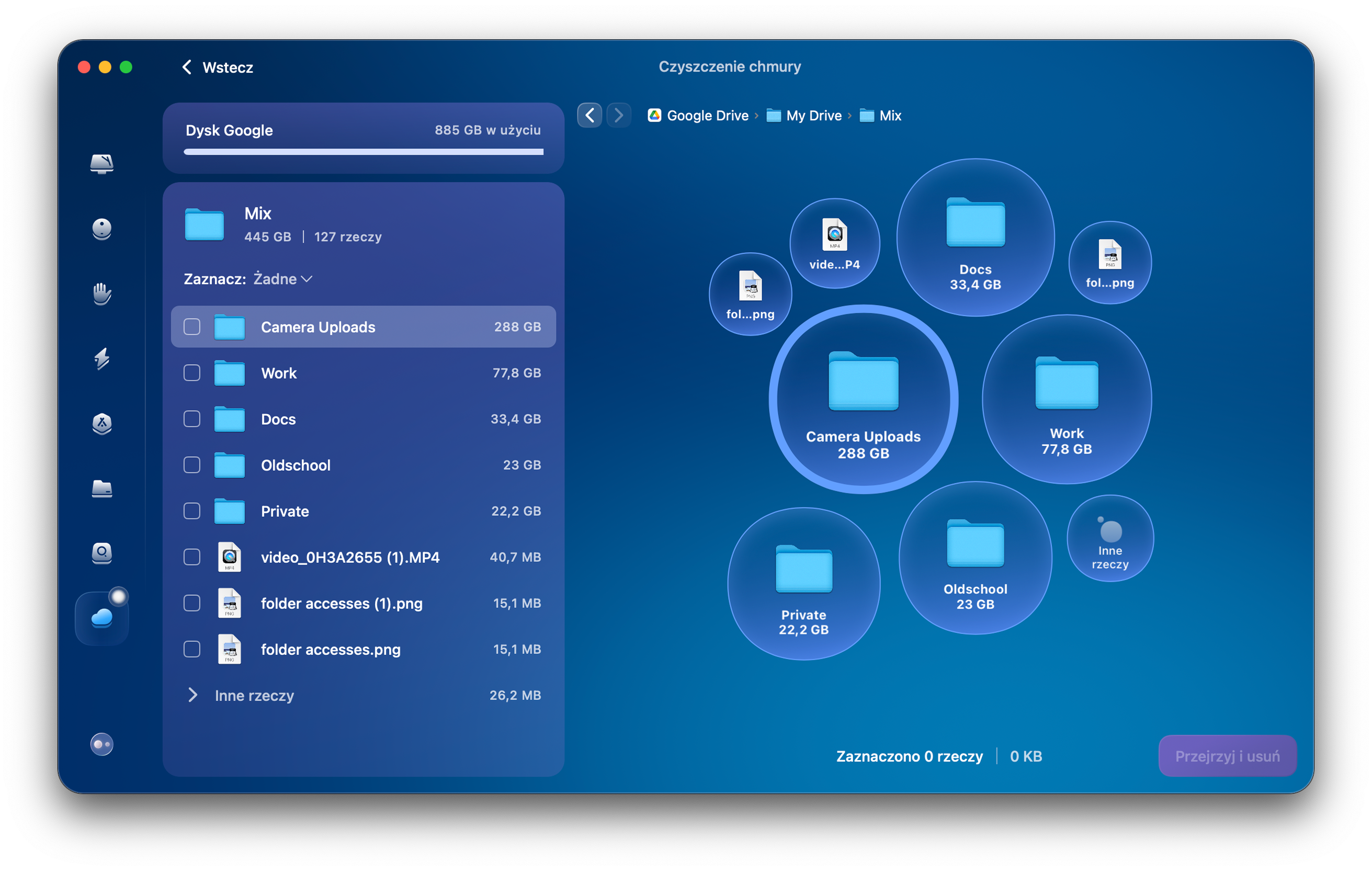 funkcji Czyszczenie chmury w CleanMyMac