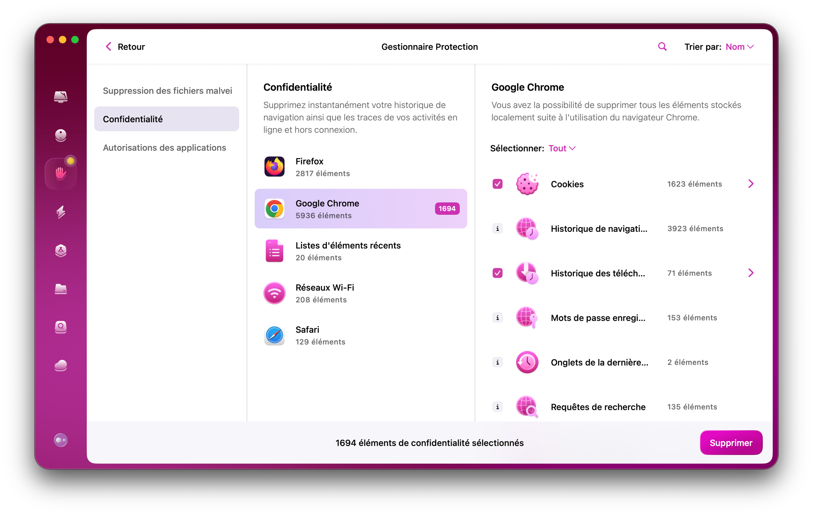 la fonctionnalit&eacute; Protection de CleanMyMac