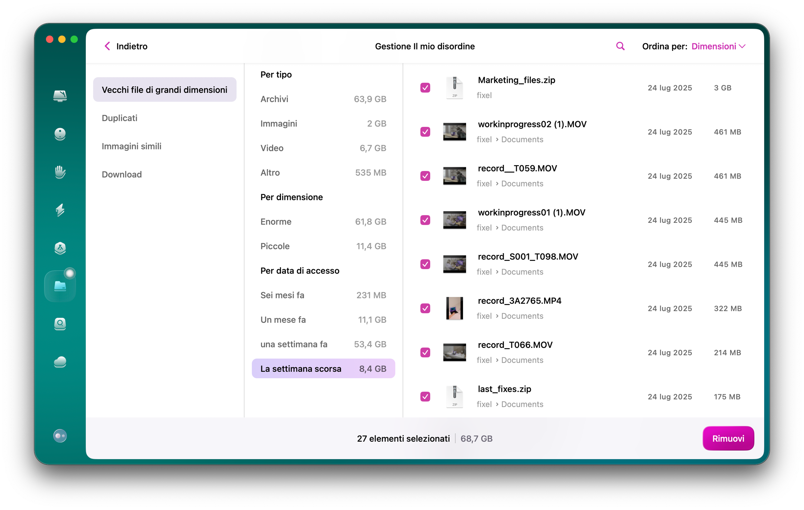 Seleziona Il mio disordine dalla barra laterale > Scansiona > Controlla tutti i file