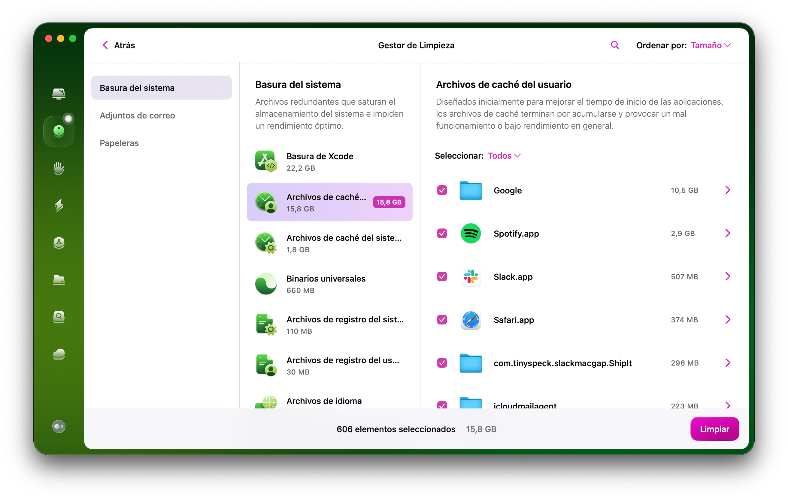 El m&oacute;dulo Limpieza de CleanMyMac