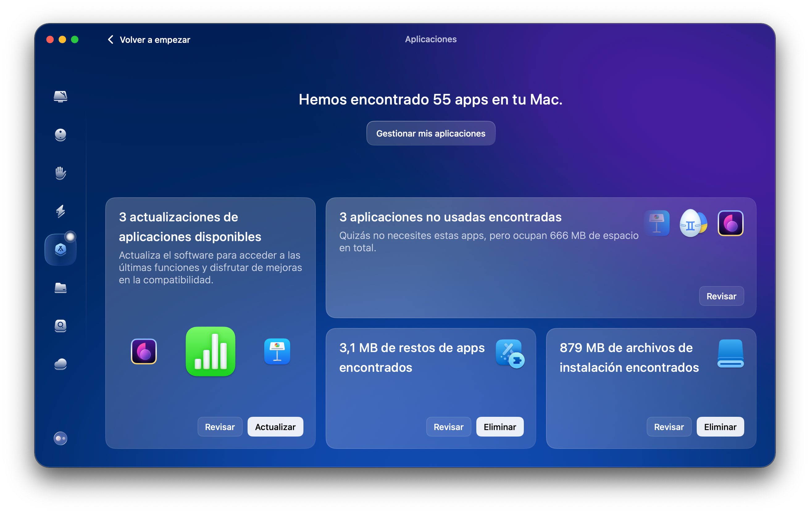 Abre la app y haz clic en Aplicaciones > Analizar > Gestionar mis aplicaciones > Actualizaci&oacute;n