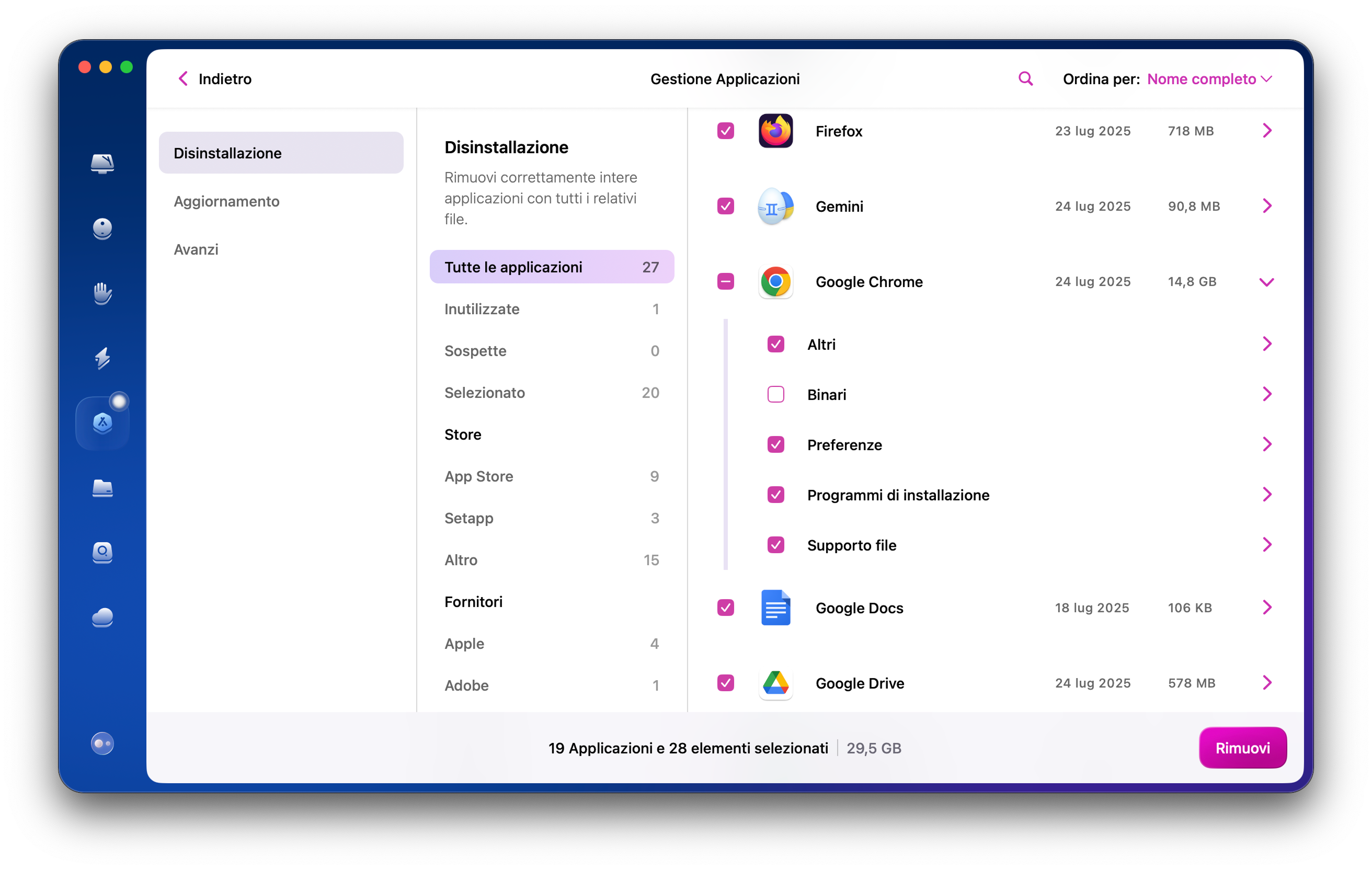 la funzione Applicazioni di CleanMyMac