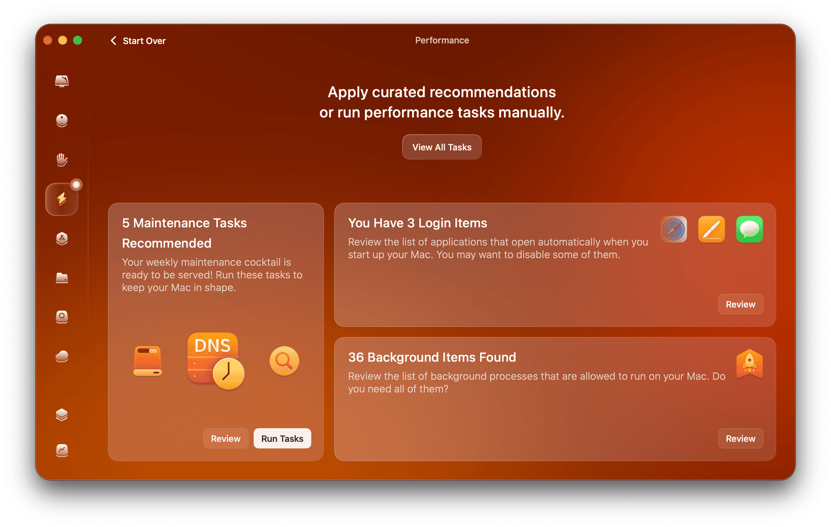 Performance module in CleanMyMac