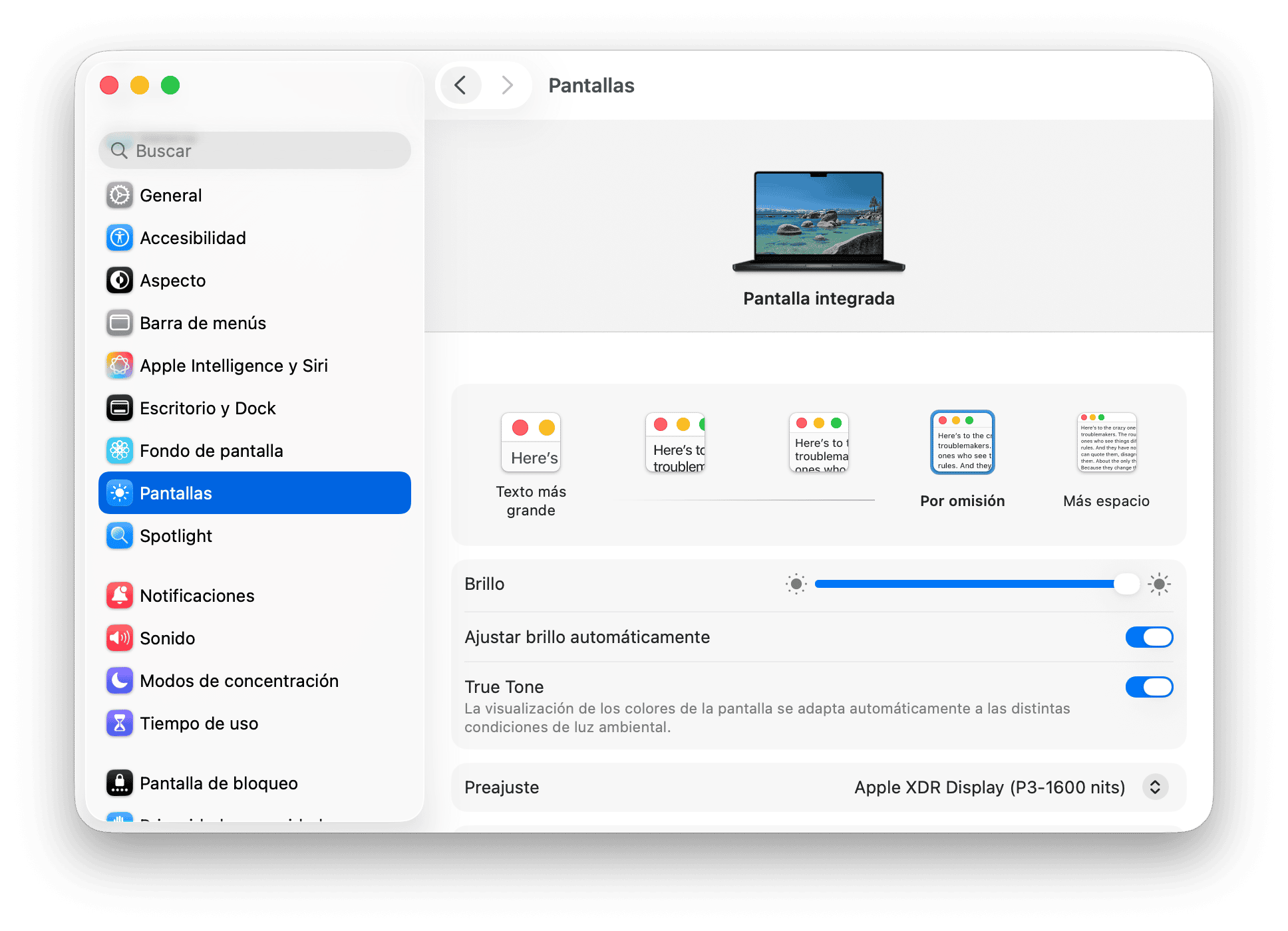 sistema preferencias pantallas