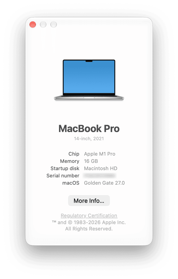 About This Mac window with MacBook Pro specs