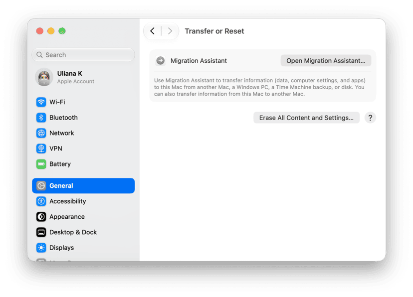 System Preferences - macOS Transfer or Reset settings with Migration Assistant and Erase All Content options