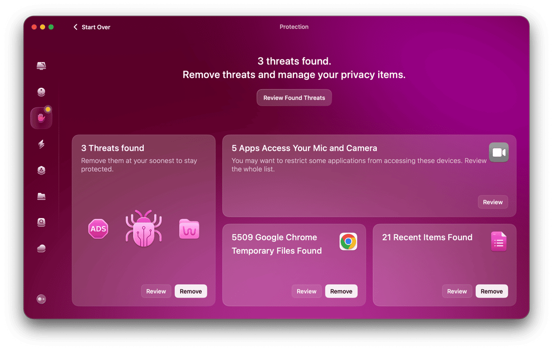 CleanMyMac - Protection scan results