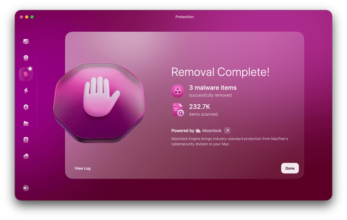 Scan completed in malware removal module of CMM