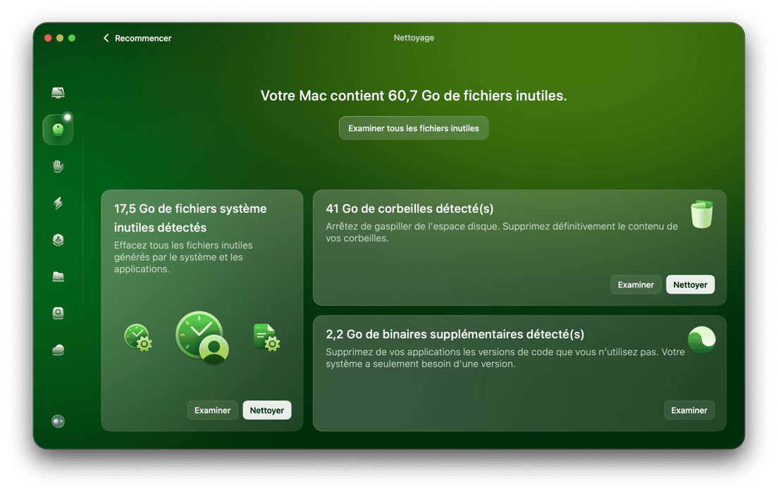 S&eacute;lectionnez Nettoyage dans la barre lat&eacute;rale, puis cliquez sur Analyser