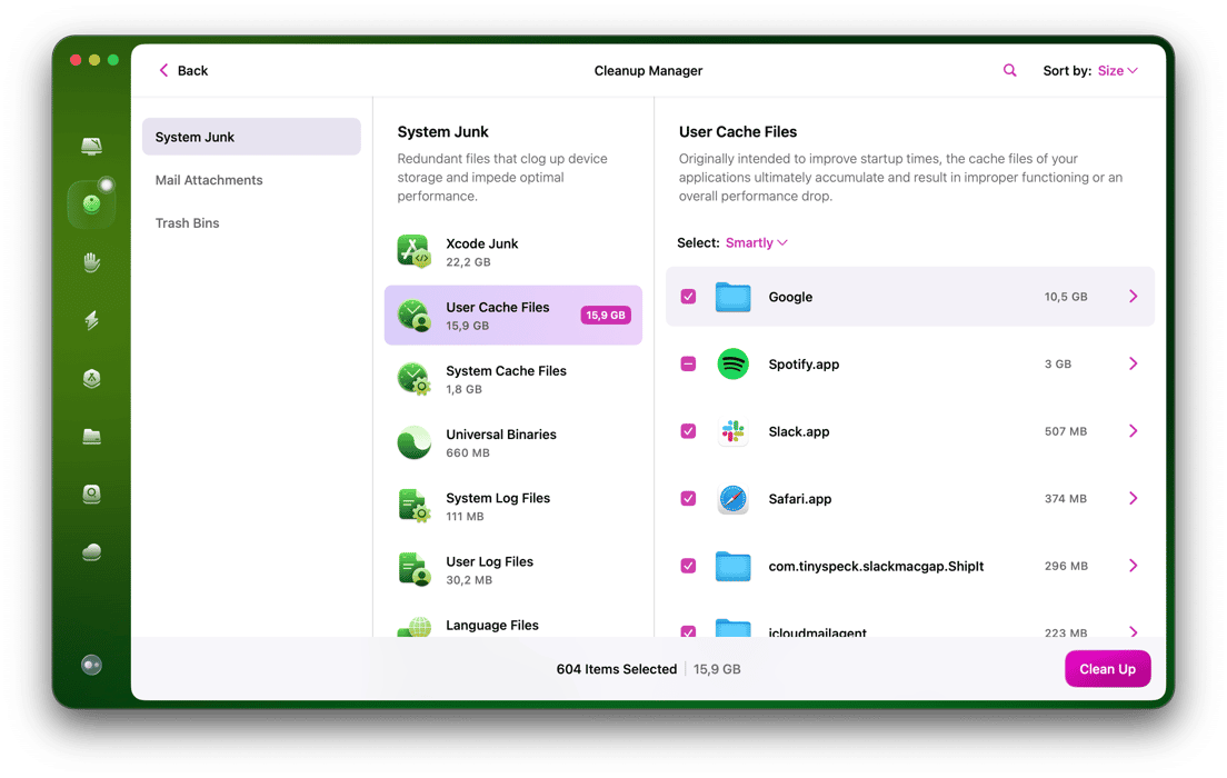 CleanMyMac - User cache files in System Junk module