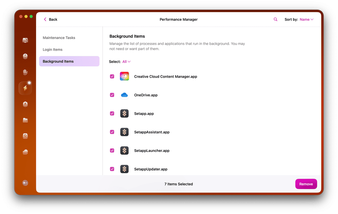 performance backgroundItems