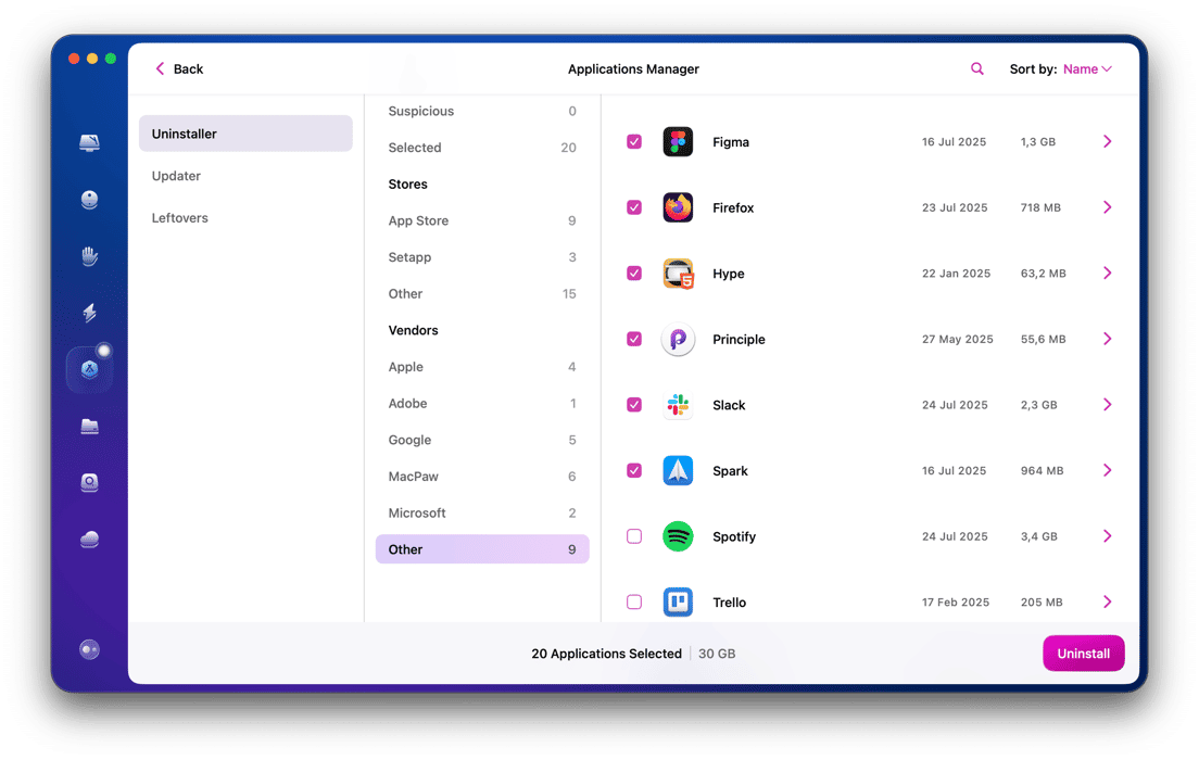 Applications feature from CleanMyMac