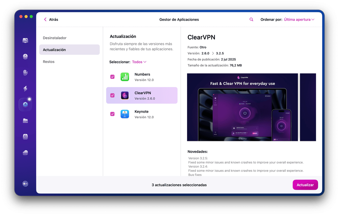 applications updater detailed results