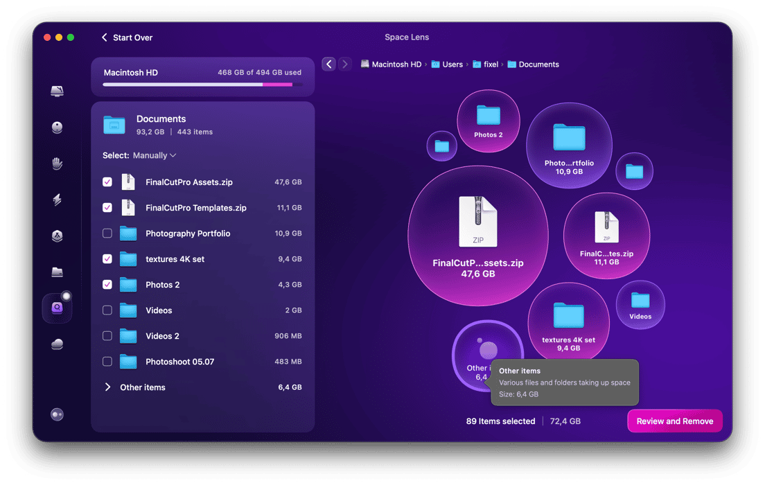 CleanMyMac's Space Lens tool