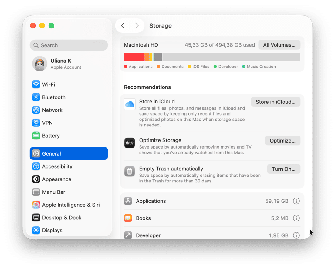 System Preferences - Storage