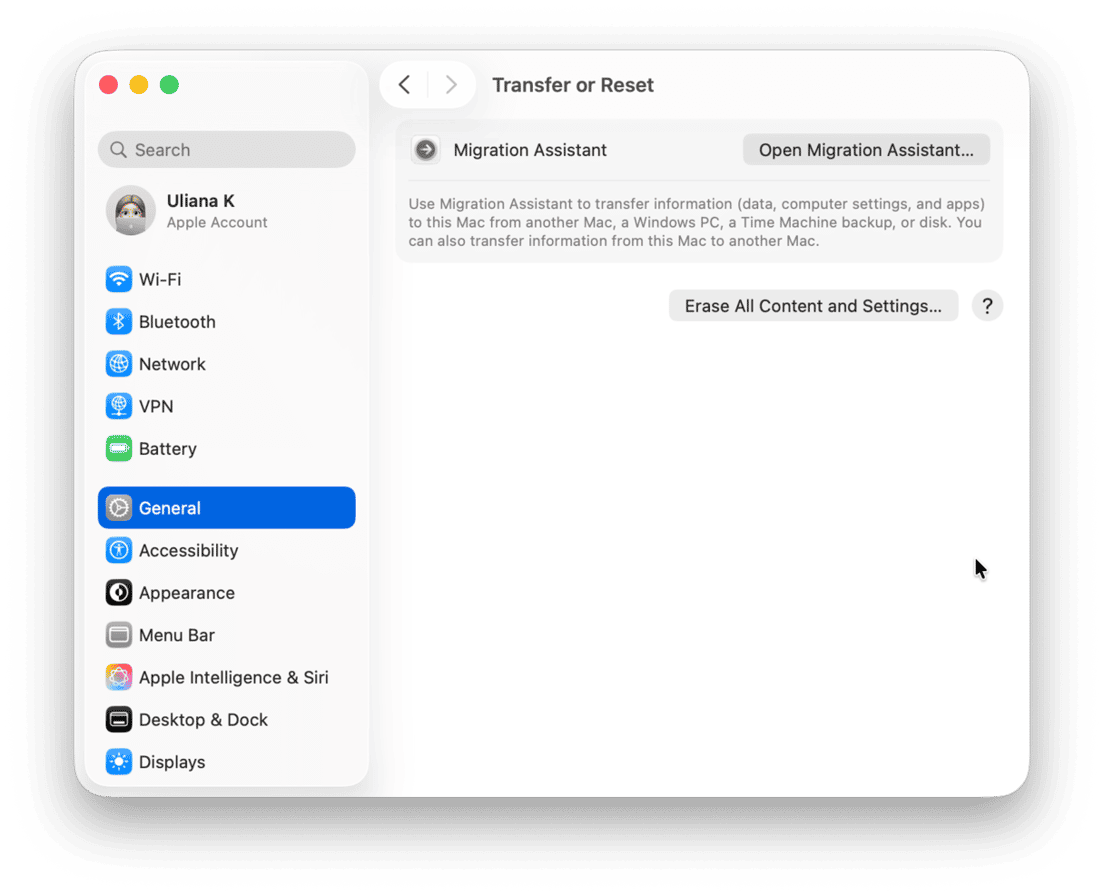 System Preferences - macOS Transfer or Reset settings with Migration Assistant and Erase All Content options