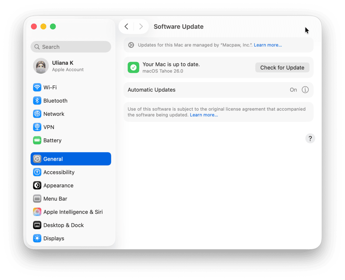 System Preferences - Software Update