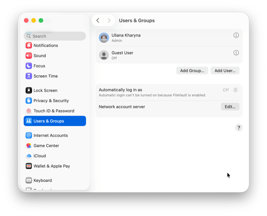 System Preferences - macOS Users & Groups settings showing admin and guest user accounts with login options