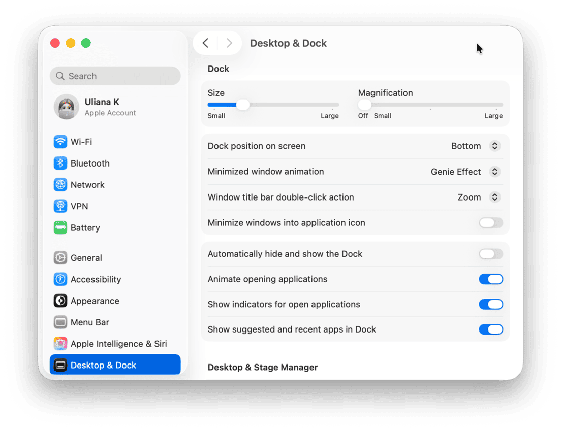 System Preferences - Desktop & Dock