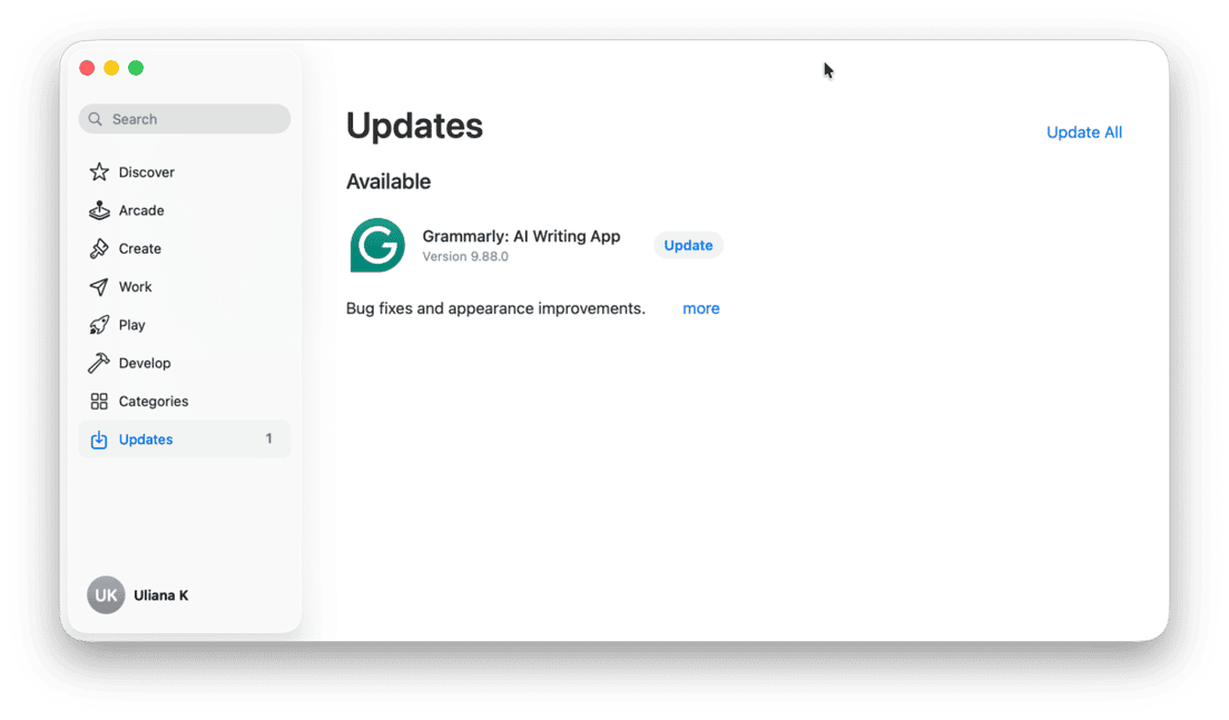 Mac App Store Updates section