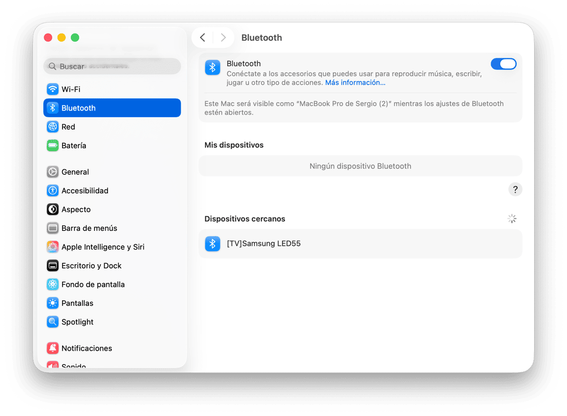 Configuraci&oacute;n de Bluetooth de macOS con lista de dispositivos conectados