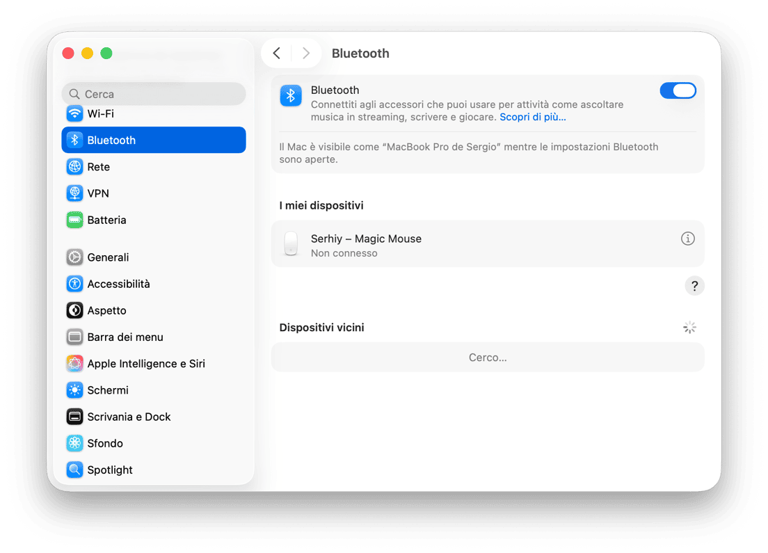 Preferenze di Sistema Bluetooth