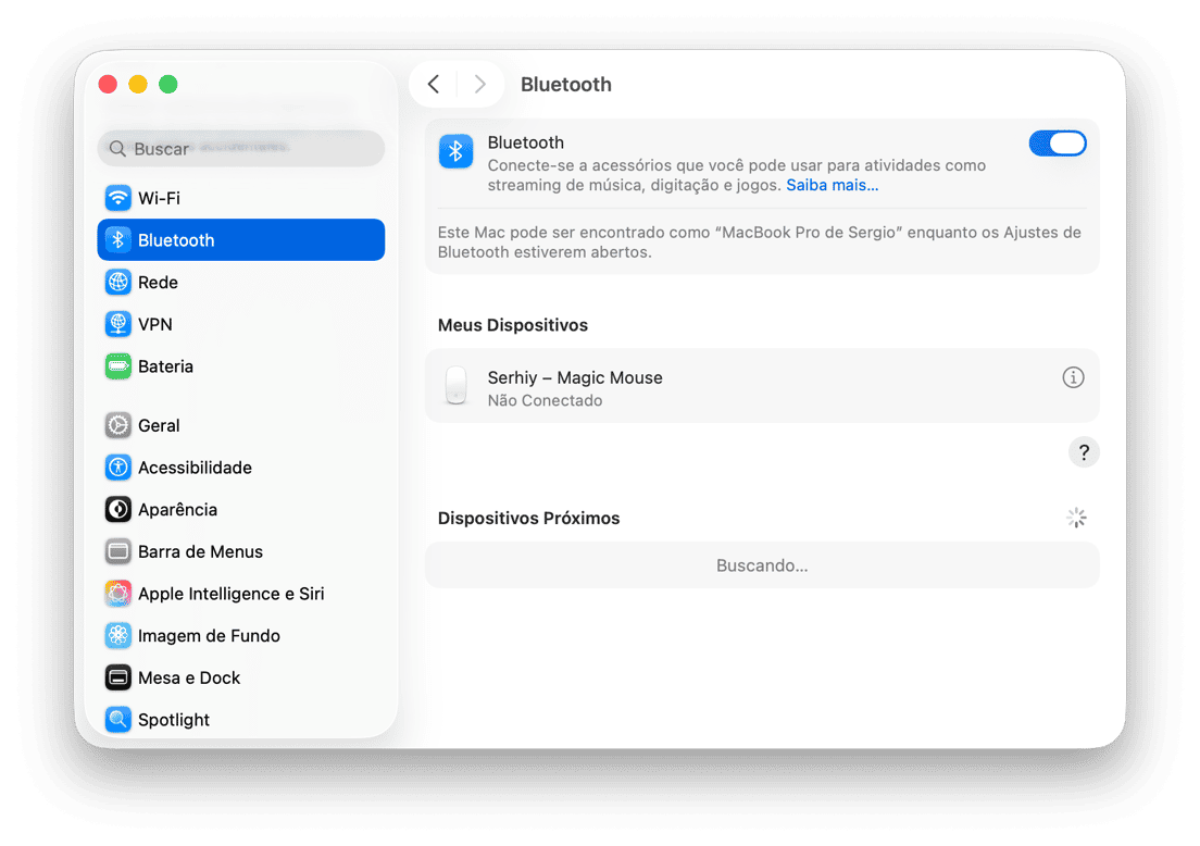 sistema Prefer&ecirc;ncias Bluetooth