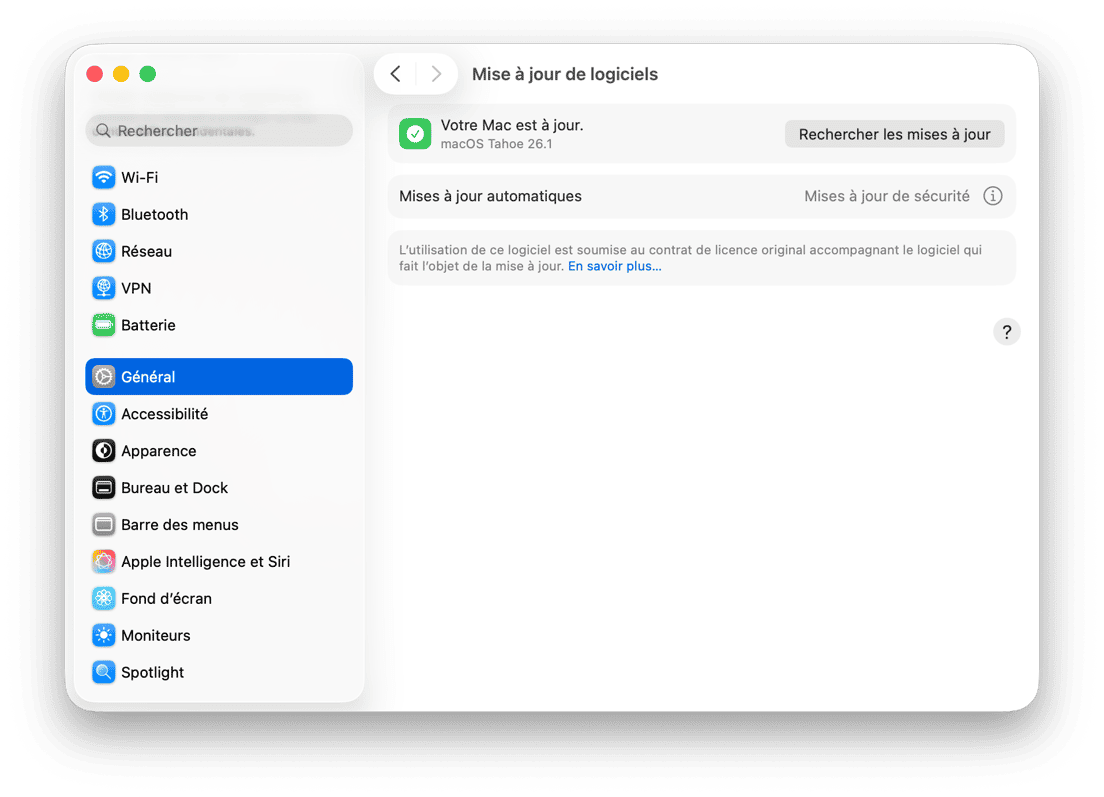 Reglages du systeme MAJ logiciels