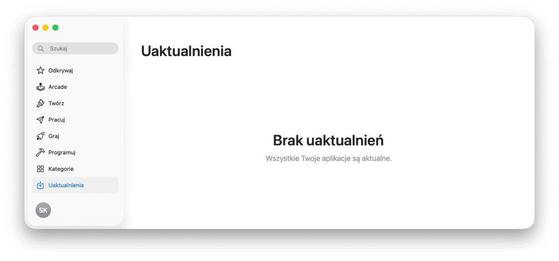Sekcja Aktualizacje w Mac App Store