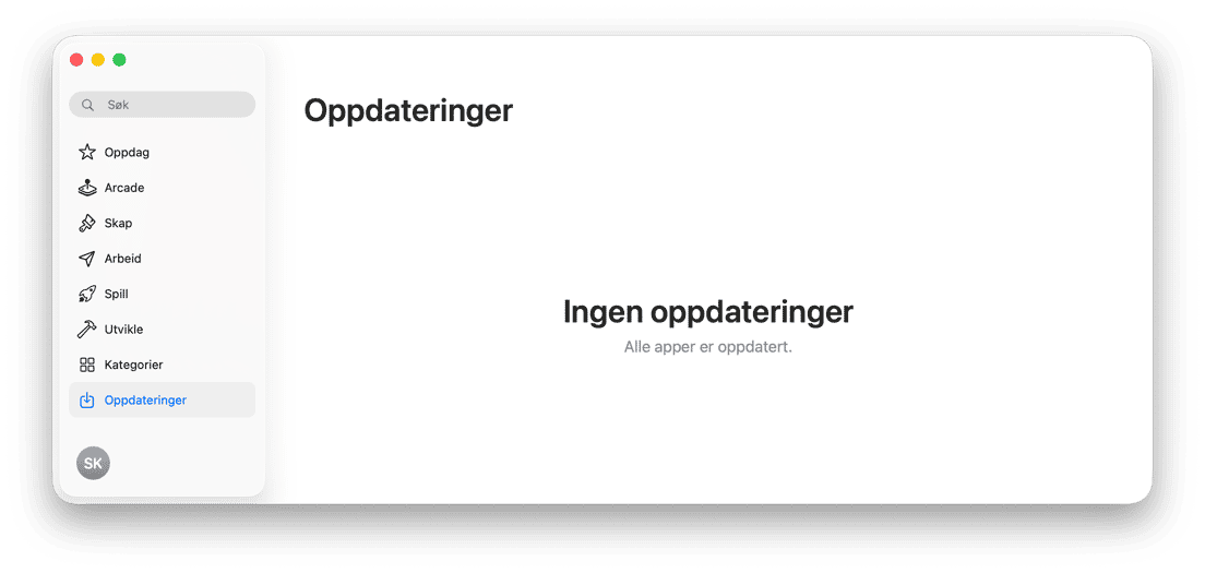 Mac App Store Oppdateringer-seksjon