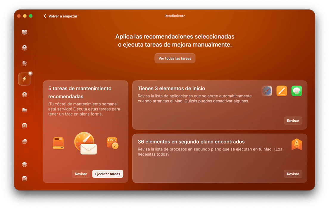 CleanMyMac - la funci&oacute;n Rendimiento