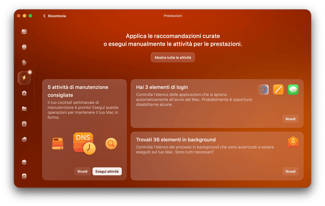 la funzione Prestazioni di CleanMyMac