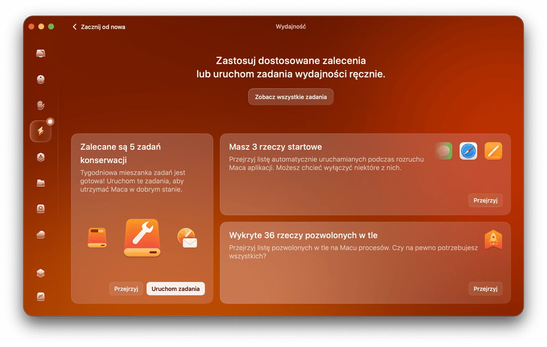 funkcja Wydajność w CleanMyMac