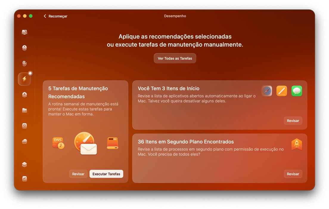 o recurso Desempenho do CleanMyMac