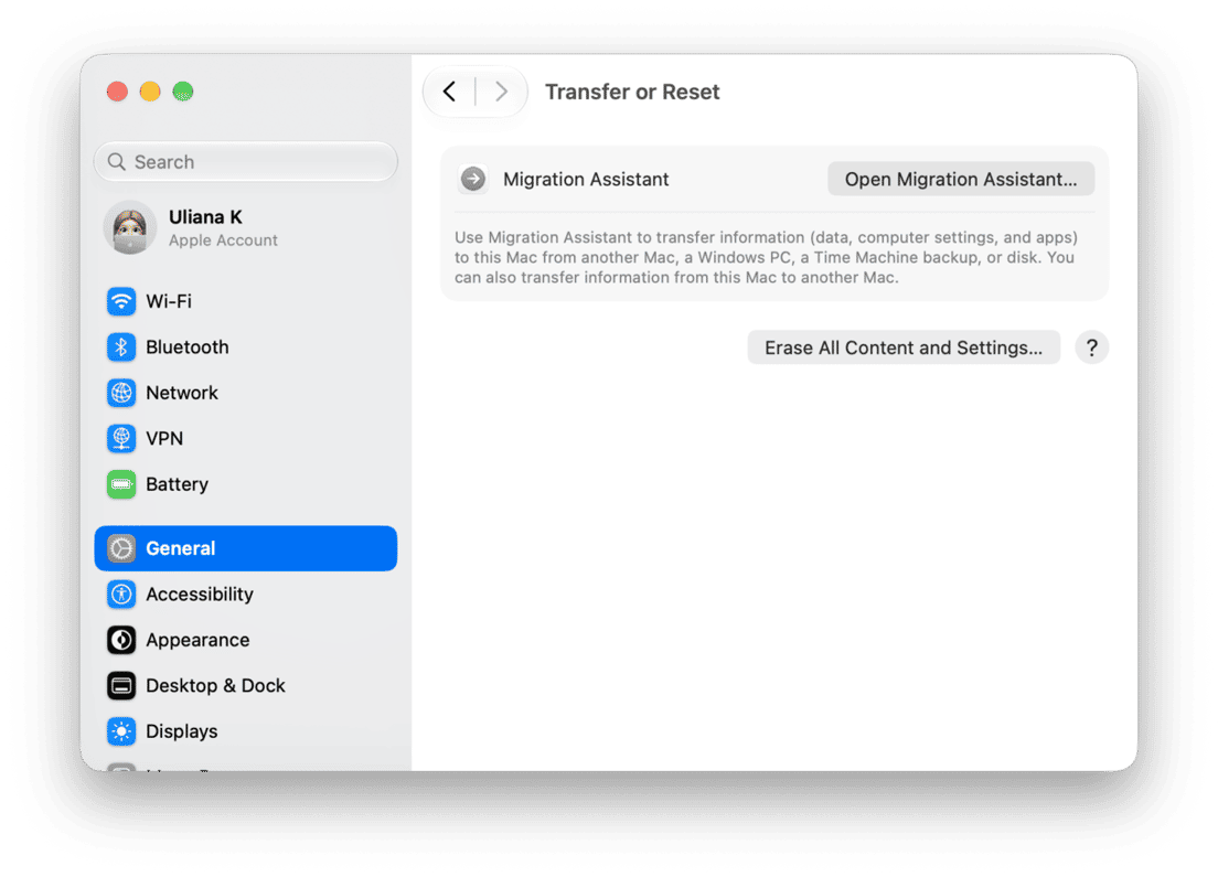 System Preferences - macOS Transfer or Reset settings with Migration Assistant and Erase All Content options