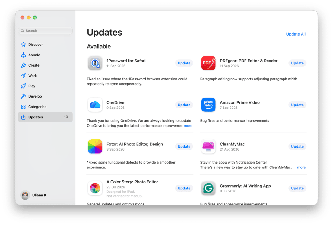 Mac App Store Updates section