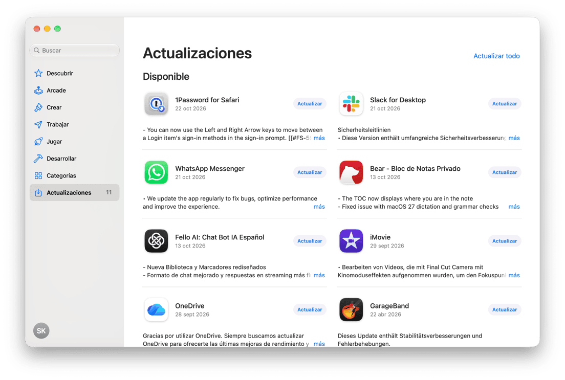 Secci&oacute;n de Actualizaciones del Mac App Store