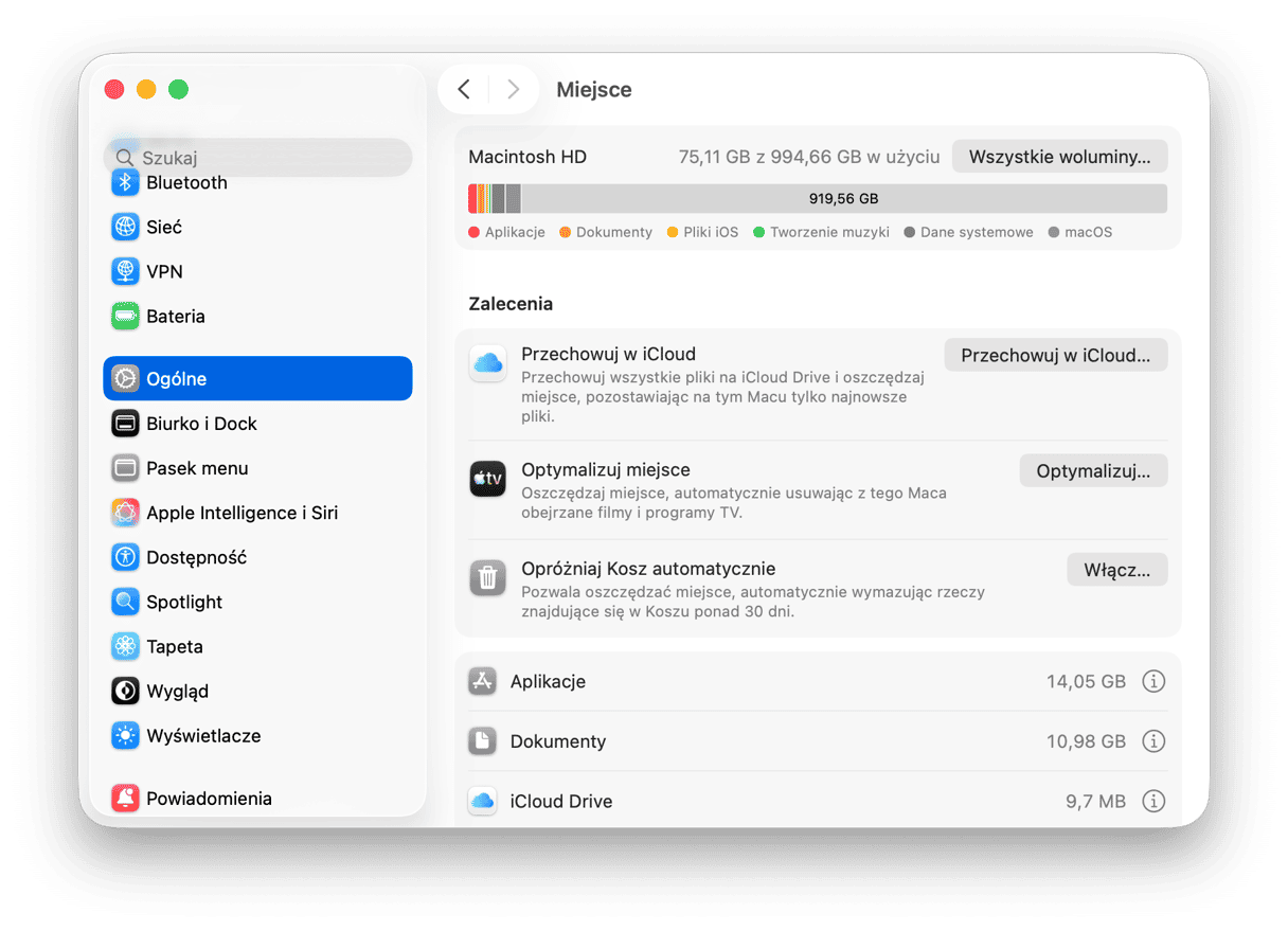 Ustawienia systemowe Miejsce