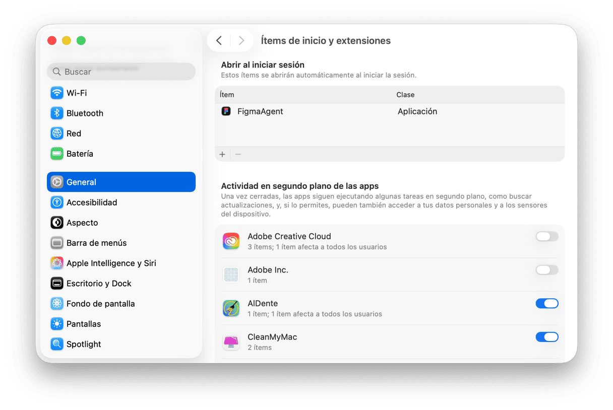 sistema preferencias items de inicio