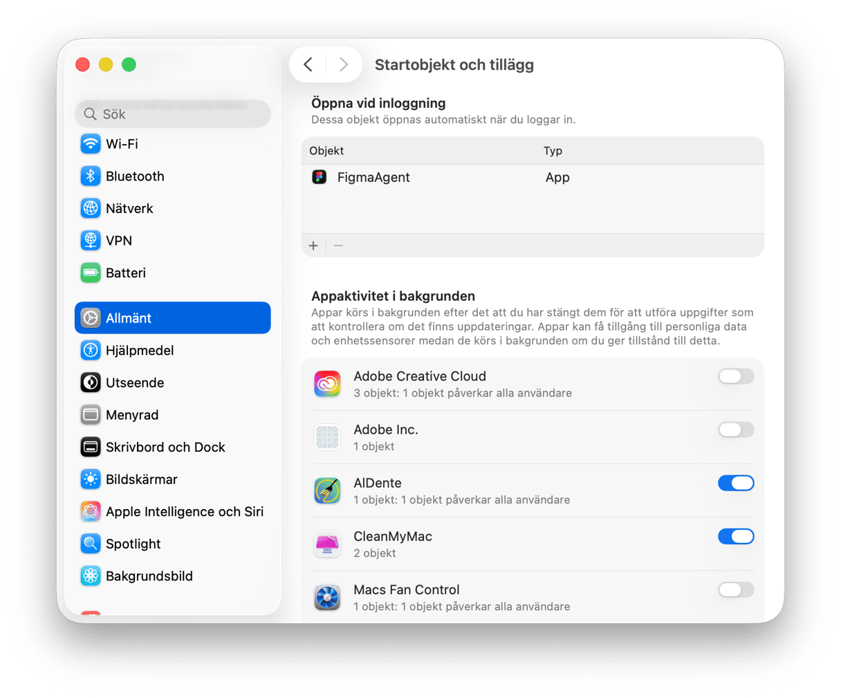 systemet Inst&auml;llningar Inloggningsartiklar