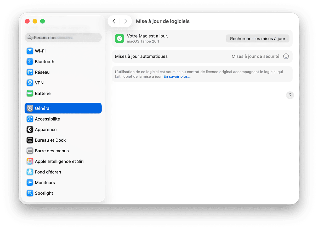 Reglages du systeme MAJ logiciels
