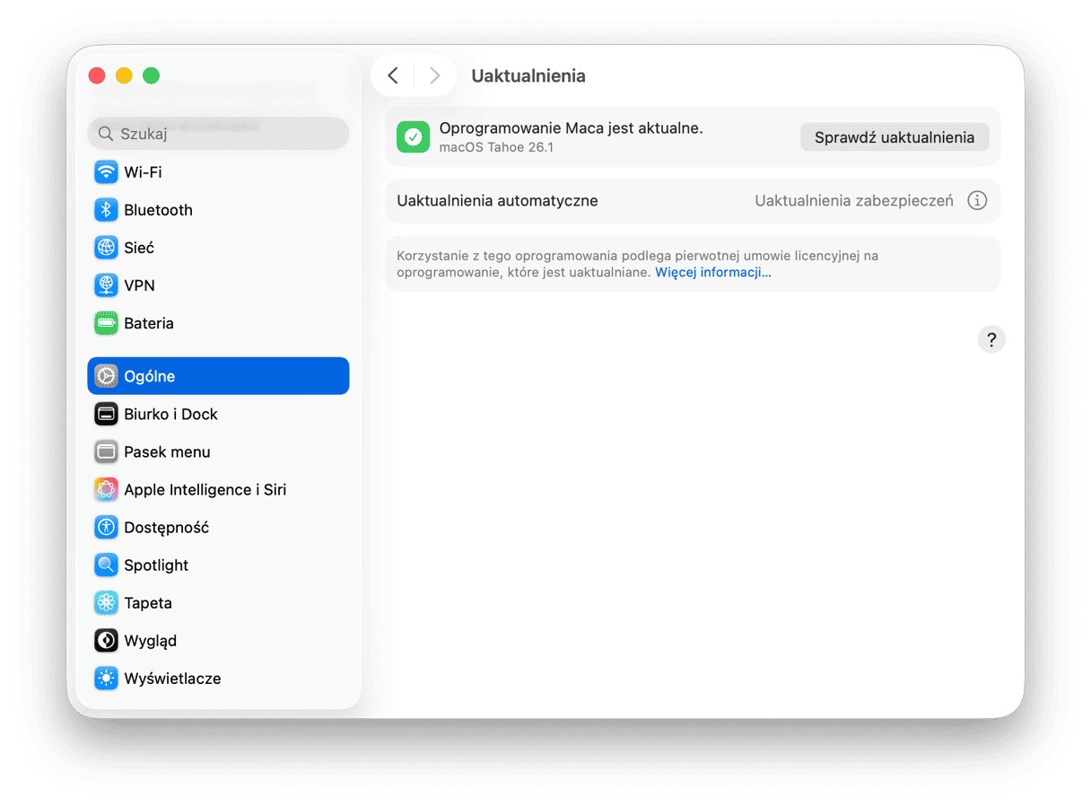Ustawienia systemowe Uaktualnienia