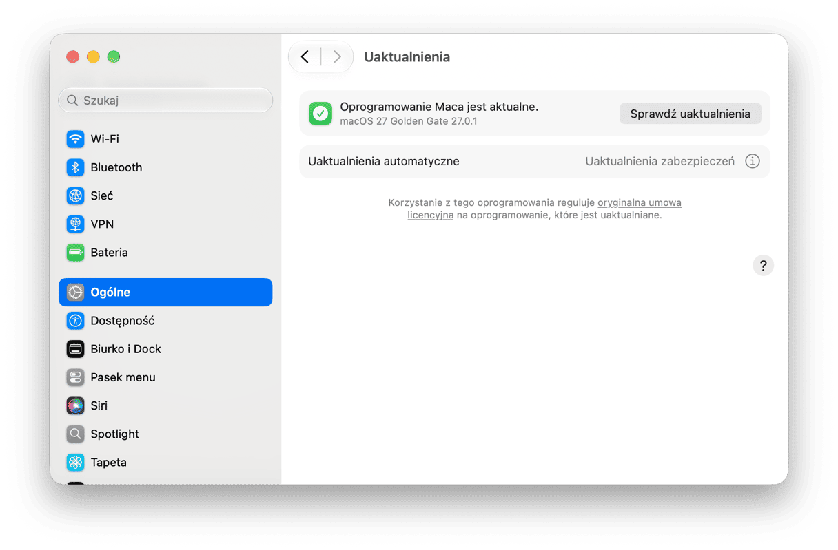 Ustawienia aktualizacji oprogramowania macOS
